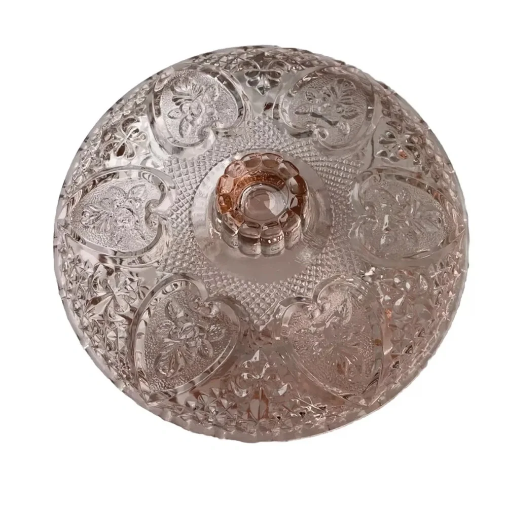 Kig Pink Depression Glass Flowers & Hearts Trinket/Candy Dish With Lid 7 Inches - Picture 6 of 10
